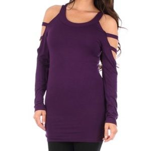 Eggplant Ladder Cutout Long Sleeve T-Shirt Top